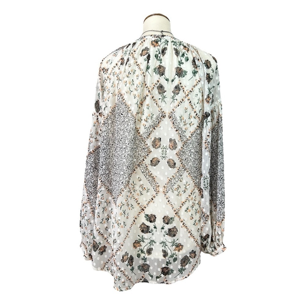 Boho Long Sleeve Blouse Large Patch Work Cottagecore Sweet Magnolia Peasant - Picture 2 of 8